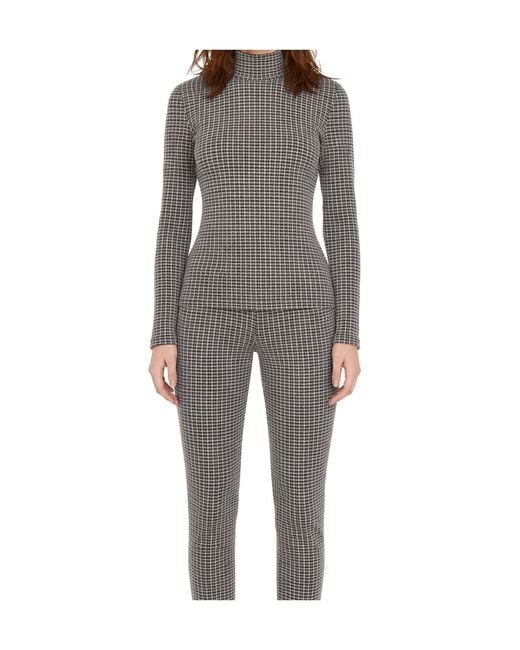 Patrizia Pepe Gray Micro-Check High-Neck Top