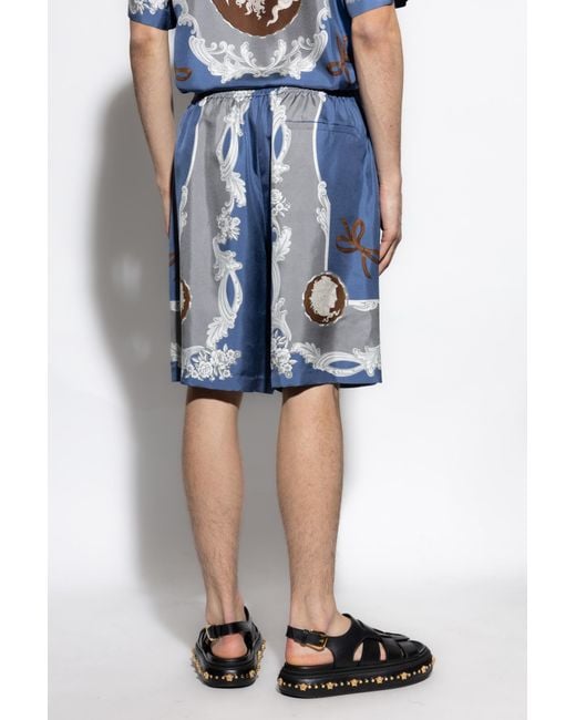 Versace Blue Pattern-Printed Elasticated Waistband Shorts for men