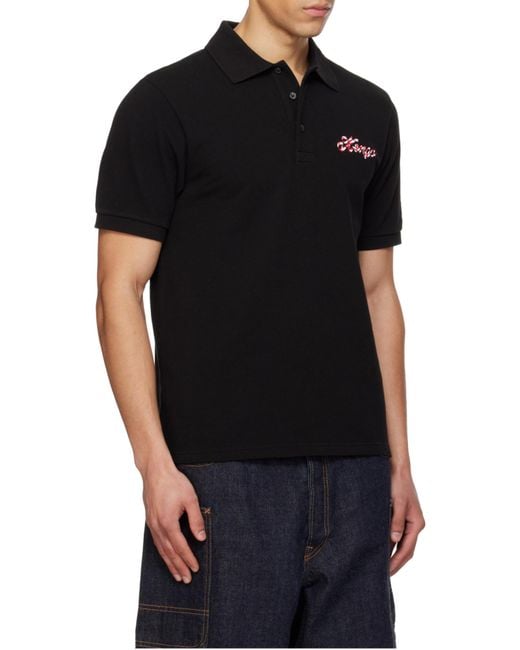 KENZO Black Winter Holidays Embroidered Slim Polo Shirt for men
