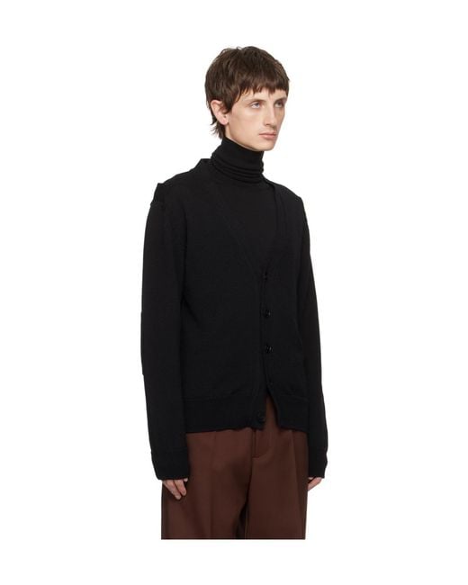 Jil Sander Black Hollowed-Out Long-Sleeved Knitted Cardigan for men