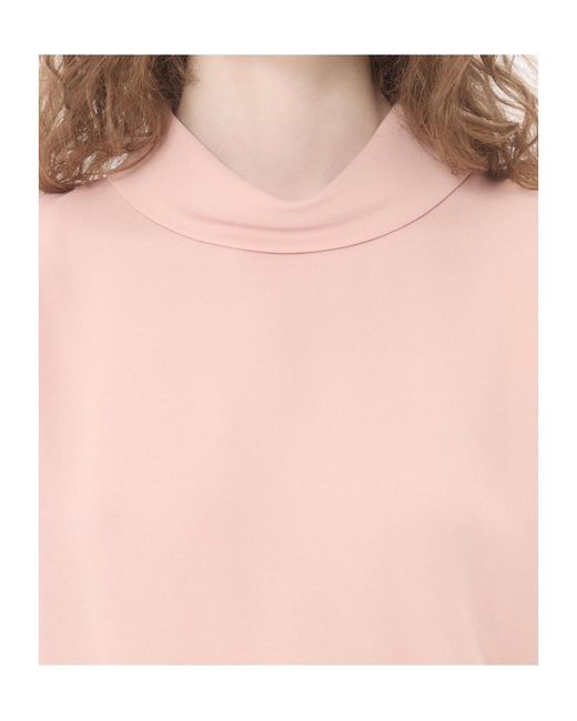 Valentino Pink Georgette Mock Neck Short-Sleeved Top