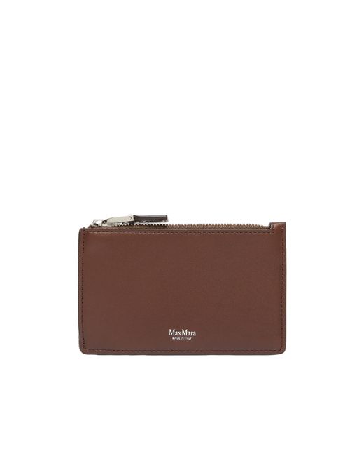 Max Mara Brown Logo Printed Zip-Up Cardholder