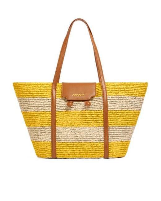 Marni Yellow Medium Stripe Raffia-Effect Trunkaroo Beach Bag