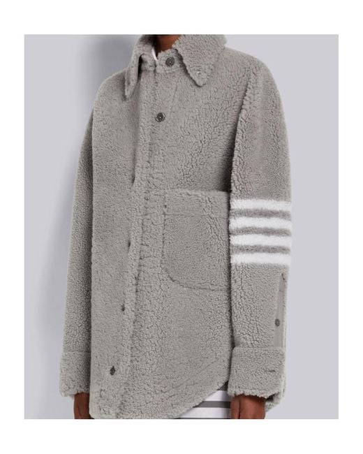 Thom Browne Gray 4-Bar Buttoned Oversized Shirt Jacket