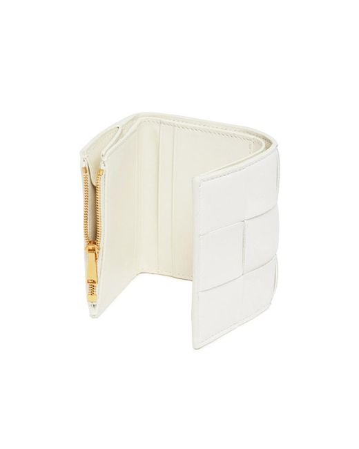 Bottega Veneta White Small Cassette Tri-Fold Zip Wallet