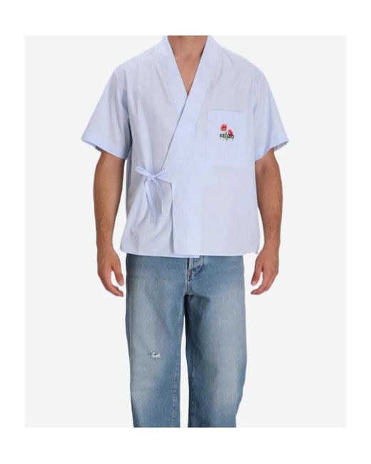 KENZO Blue Archive Bouquet' Kimono Short Sleeve Shirt for men