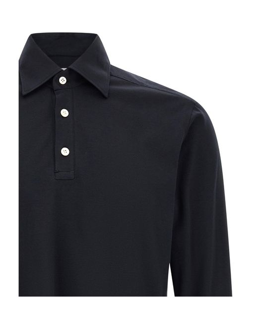 Kiton Blue Positano Long-Sleeve Polo Shirt for men