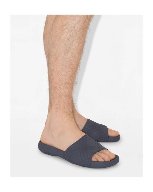 Burberry Blue Embossed Check Dive Slides for men