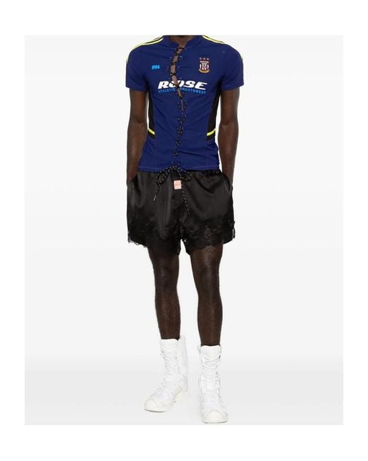 Martine Rose Blue Lace-Up Logo-Print T-Shirt