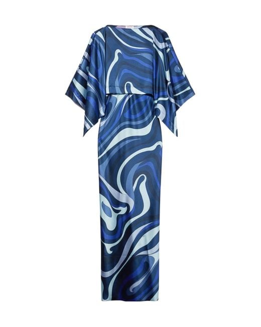 Emilio Pucci Blue Abstract-Print Satin Slip Dress