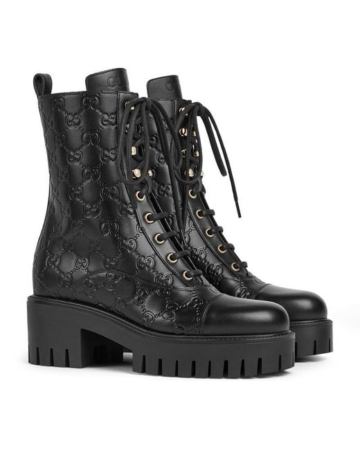 Gucci Black Lace-Up Ankle Boot With Gg