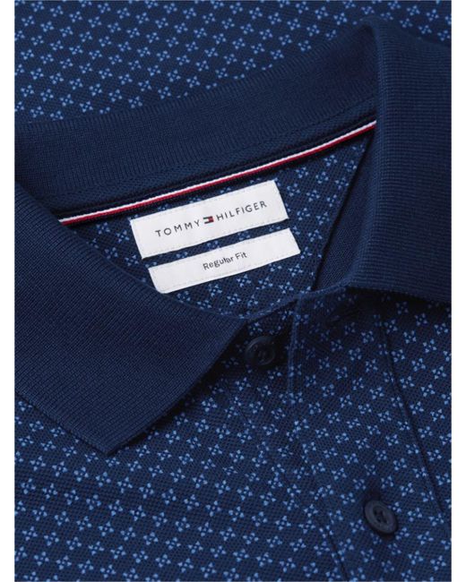 Tommy Hilfiger Blue Geometric-Print Short-Sleeve Polo Shirt for men