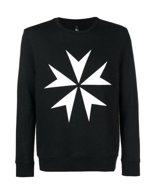 Neil Barrett Black Maltese Cross Printed Cotton Hoodie for men