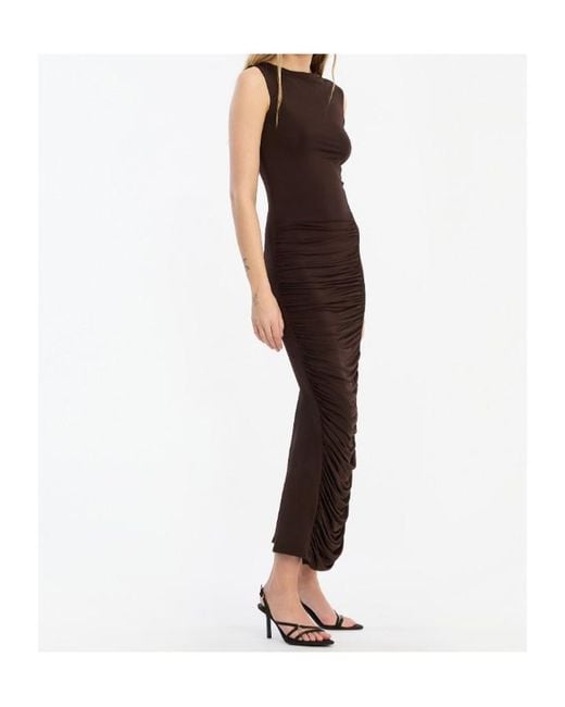 ROTATE BIRGER CHRISTENSEN Brown Asymmetrical Sleeveless Dress