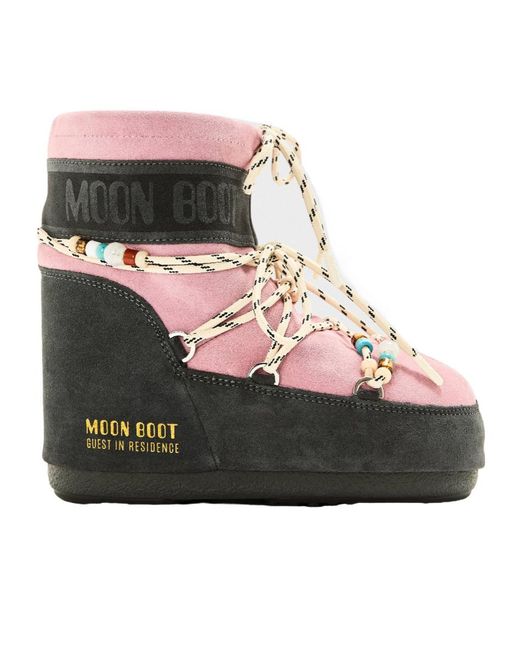 Moon Boot Black Color-Blocked Suede Snow Boots