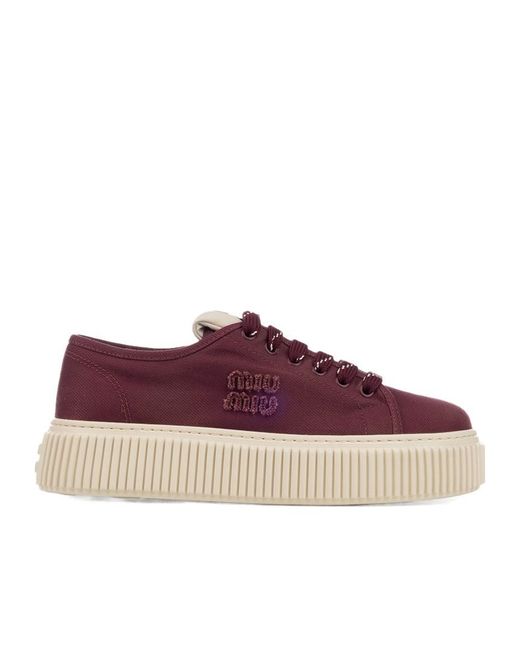 Miu Miu Purple Logo-Embroidered Sneakers