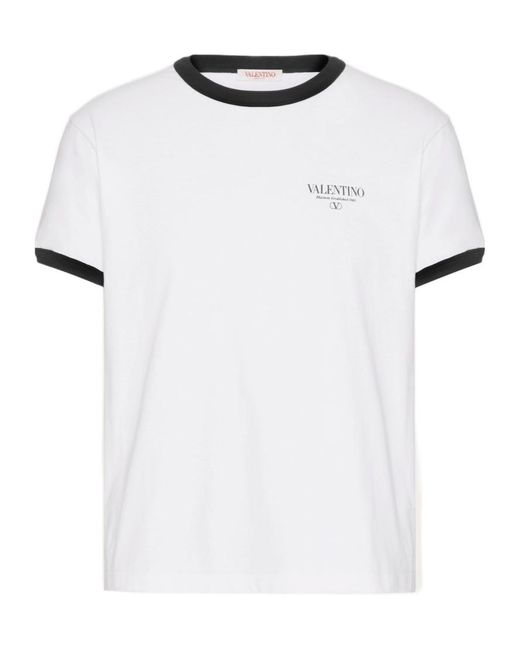 Valentino White Logo Printed Crewneck T-Shirt for men