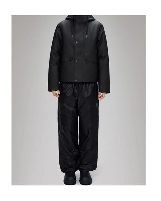 Rains Black Snap-Button Hooded Padded Jacket