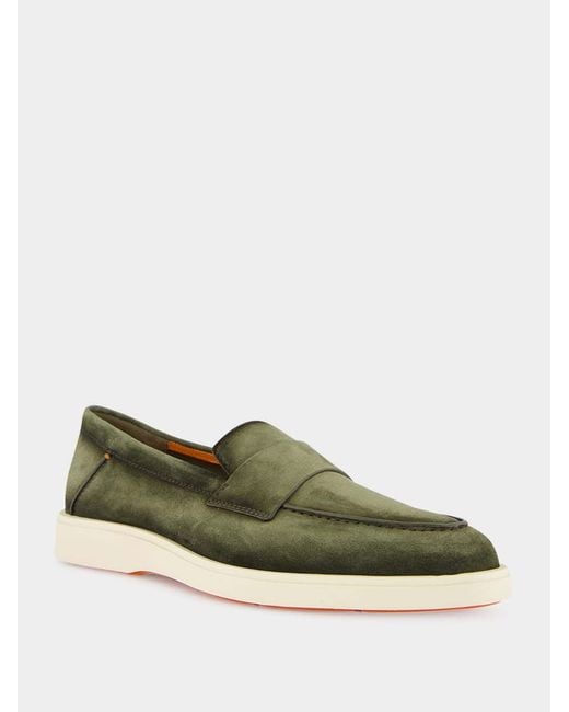 Santoni Green Revolve Eaam 21 Almond Toe Loafers for men