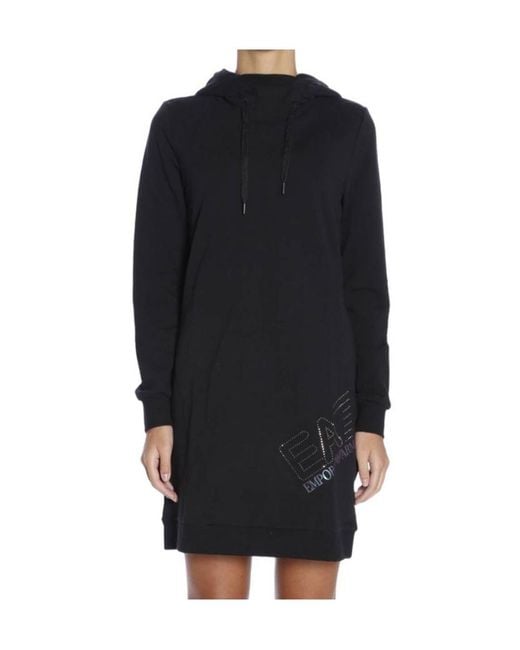 EA7 Black Hooded Long-Sleeved Dress