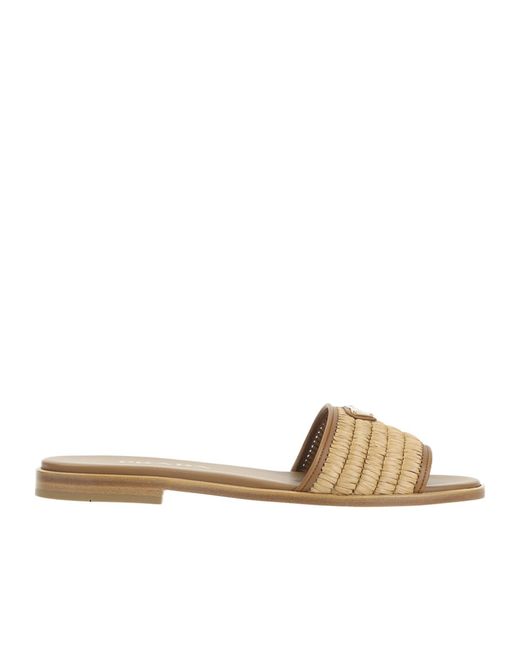 Prada Brown Triangle-Logo Slip-On Sandals