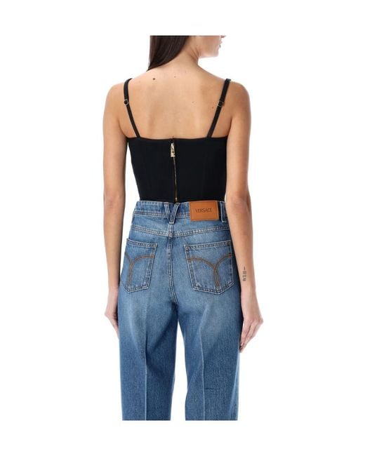 Versace Black Scoop Neckline Corset Top