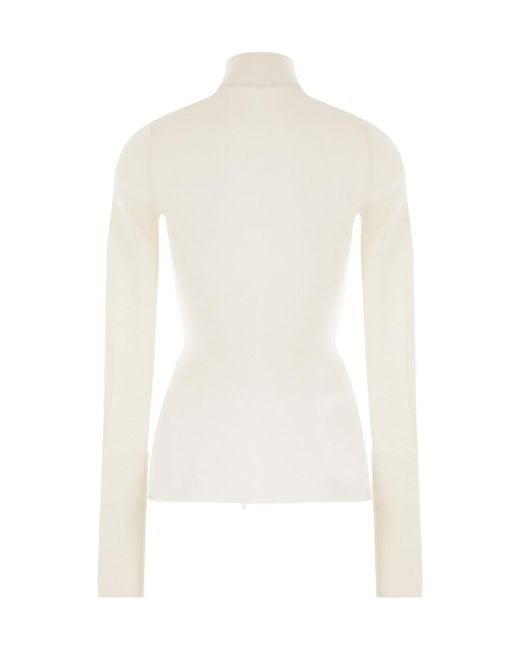 Bottega Veneta White Ribbed High Neck Sweater