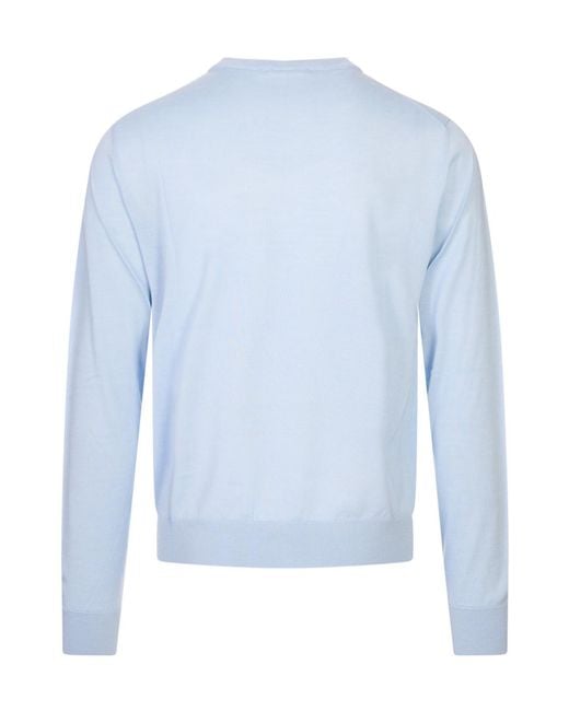 Canali Blue Long-Sleeved Knitted Pullover for men
