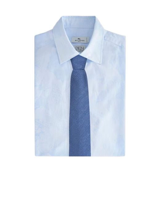 Etro Blue Silk Jacquard Tie With Embroidered Logo for men