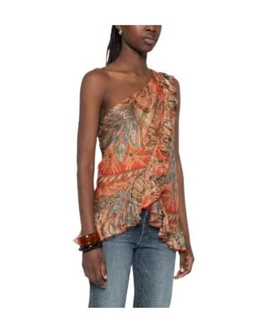 Etro Natural Ruffled Paisley Top