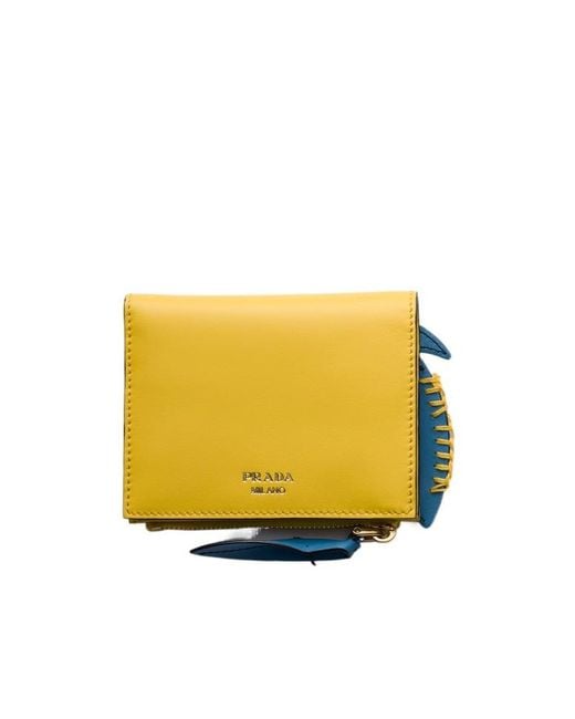 Prada Yellow Animal Appliqué Zip Wallet