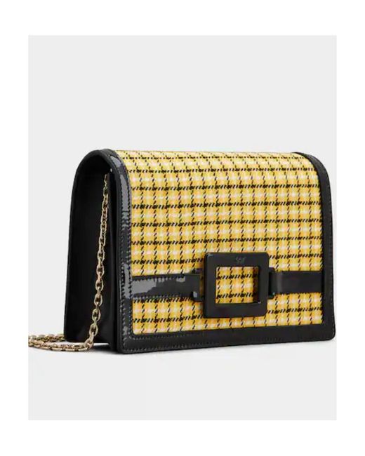 Roger Vivier Metallic Checked Foldover Top Clutch Bag