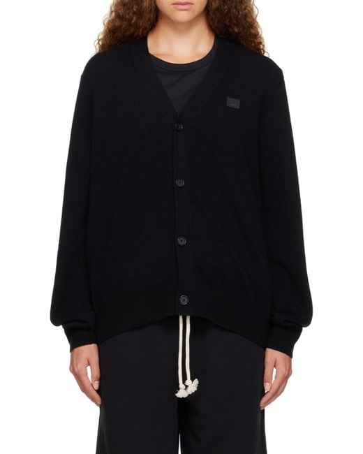 Acne Black Logo Patch Knitted Cardigan for men