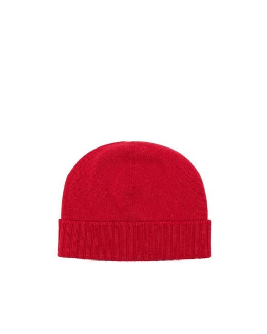 Malo Red Ribbed-Trim Knitted Beanie Hat for men