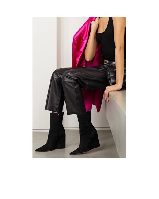 AMINA MUADDI Black Suede Wedge Ankle Boots