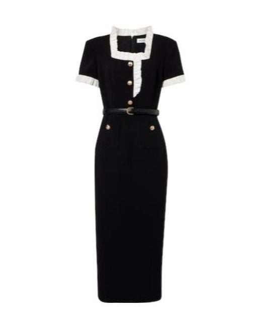 Self-Portrait Black Tie-Waist Crepe Midi Dress