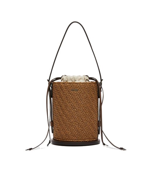 Max Mara Brown Logo Plaque Drawstring Shoulder Bag