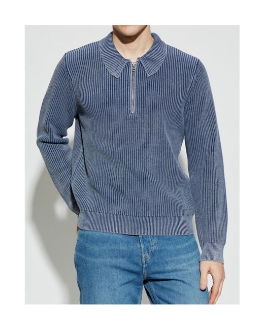 Samsøe & Samsøe Blue Saearl Ribbed Zip-Fastening Polo Shirt for men