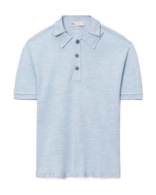 Tory Burch Blue Oversized Silk Polo