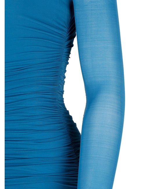 Saint Laurent Blue Draped V-Neck Long-Sleeved Dress
