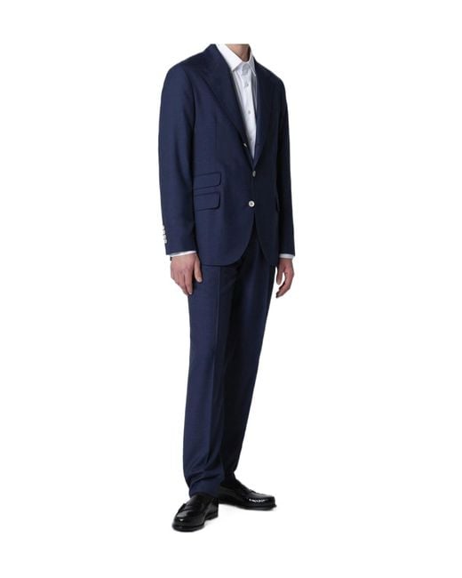 Brunello Cucinelli Blue Single-Breasted Suit And Trousers Set for men