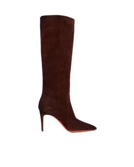 Santoni Brown Pointed-Toe Suede Boots