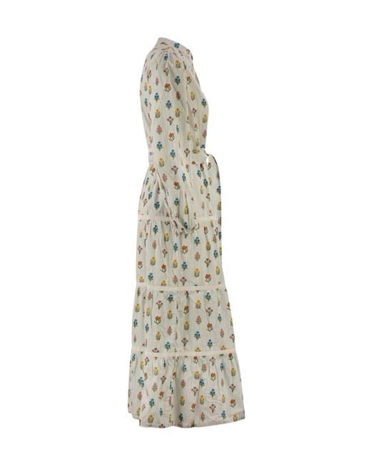Mc2 Saint Barth Natural Belted Floral Printed Midi Dress