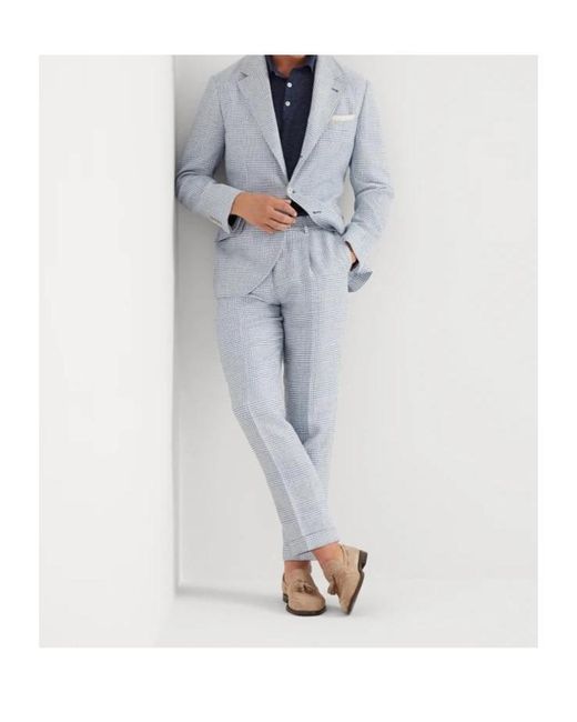 Brunello Cucinelli Blue Plaid-Check Slim-Leg Chinos for men