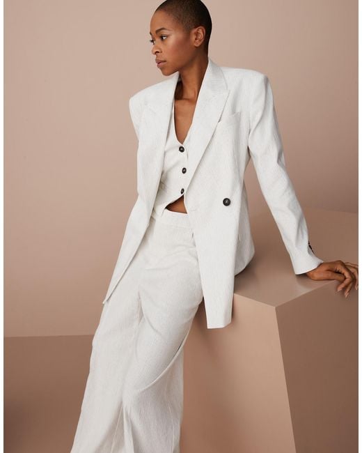 Brunello Cucinelli White Stripped Buttoned Jacket