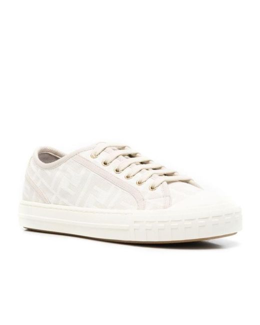 Fendi White Domino Ff Motif Low-Top Sneakers