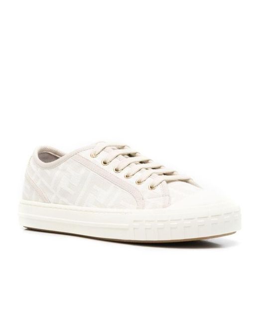 Fendi White Domino Ff Motif Low-Top Sneakers