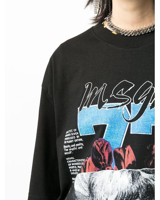 MSGM Black Collage-Print Oversized T-Shirt