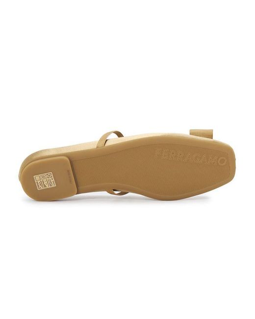 Ferragamo Natural Zina T Light Came Flat Shoes