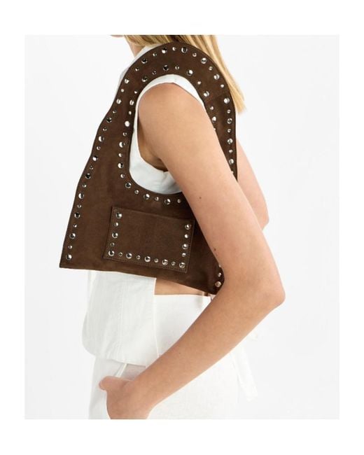GIMAGUAS Brown Studded Shoulder Bag
